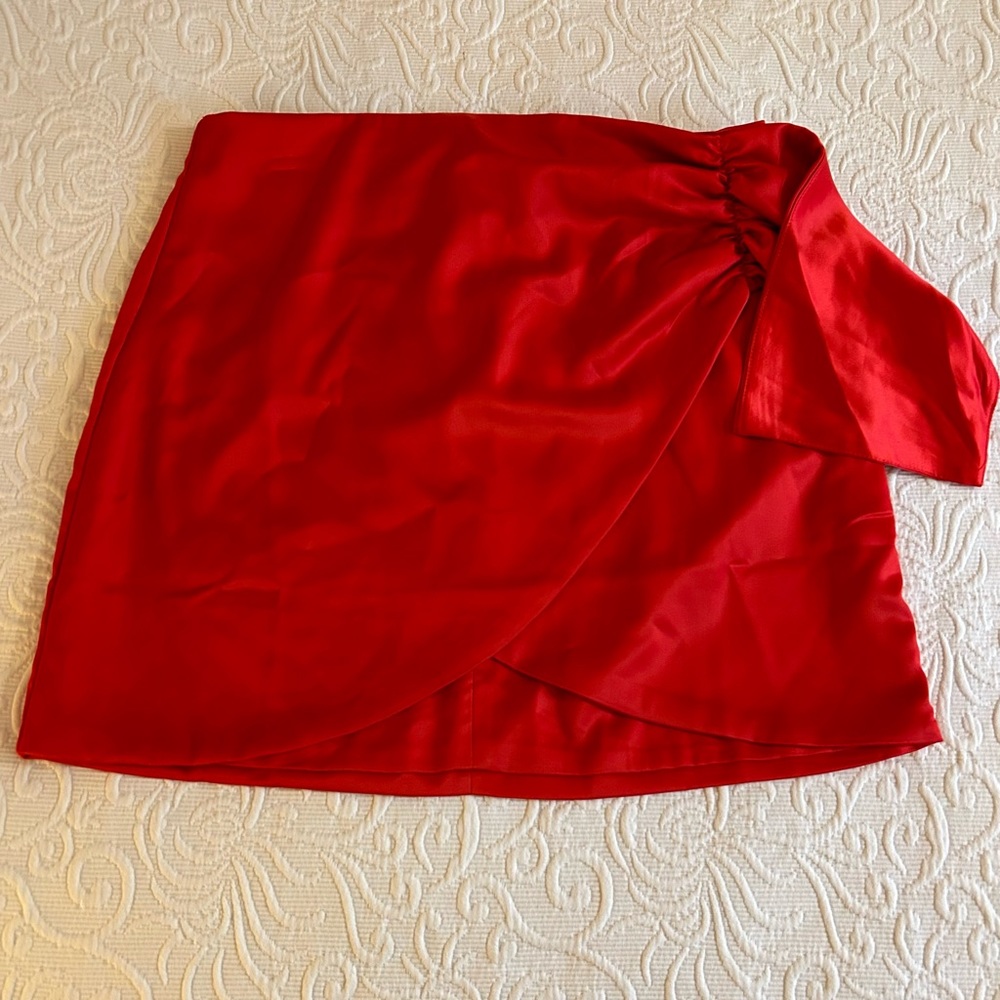 Akira Red Satin Skirt with ribbon/ bow detail